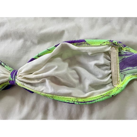 Vintage 80s Strapless Bikini Top by Rik Rik size S in Neon Green & Purple Retro - Picture 8 of 9